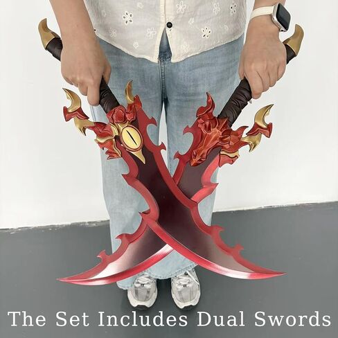 Anime All Metal Jinwoo Demon King Baran's Dual Swords Two Piece Set with Display Plaque for Collection, Cosplay in Saudi Arabia