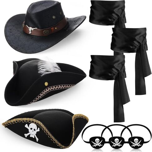 9 Pcs Pirate Hat Sash and Eye Patch Set, Pirate Festival Costume Adults Mardi Gras Medieval Renaissance Outfits in Saudi Arabia