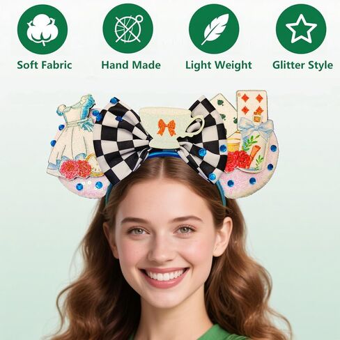 Mouse Ears Headbands - Skirt Bows Ears Hairband for Women Glitter Dive in Wonderland Themed Events Birthday Party Decorations Hair Accessoire in Saudi Arabia