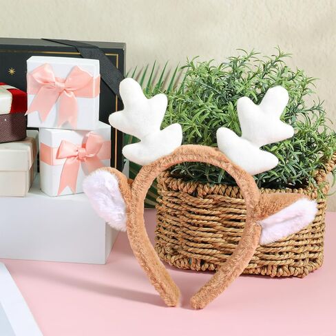 Larrel Deer Antlers Headband, Fluffy Reindeer Antlers Headband Cute Christmas Headbands for Women Girls Christmas Accessories for Halloween Party Cosplay in Saudi Arabia
