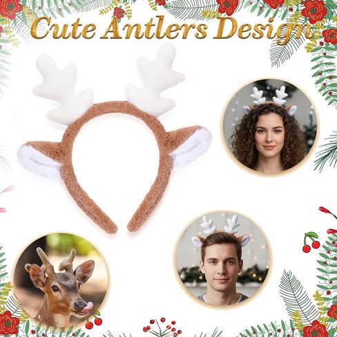 Larrel Deer Antlers Headband, Fluffy Reindeer Antlers Headband Cute Christmas Headbands for Women Girls Christmas Accessories for Halloween Party Cosplay in Saudi Arabia
