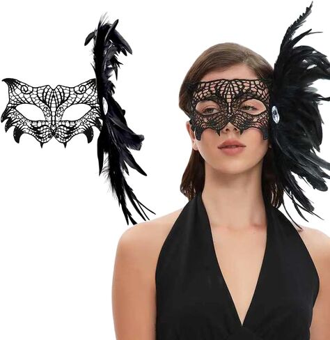 Fox Lace Masquerade Mask for Women, Colorful Feather Eye Mask with Elastic Strap, Costume for Halloween Party in Saudi Arabia