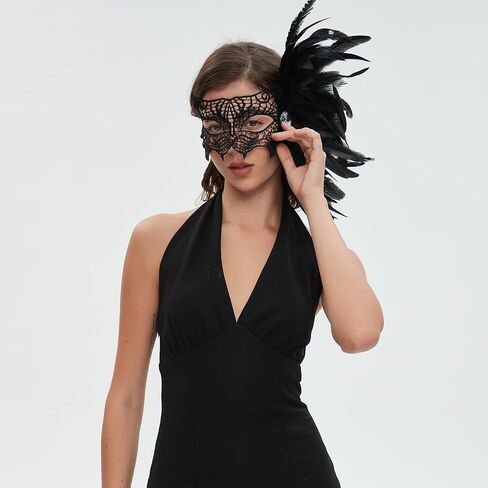 Fox Lace Masquerade Mask for Women, Colorful Feather Eye Mask with Elastic Strap, Costume for Halloween Party in Saudi Arabia