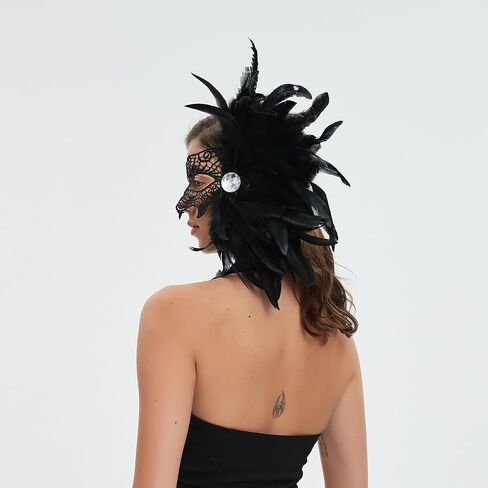Fox Lace Masquerade Mask for Women, Colorful Feather Eye Mask with Elastic Strap, Costume for Halloween Party in Saudi Arabia