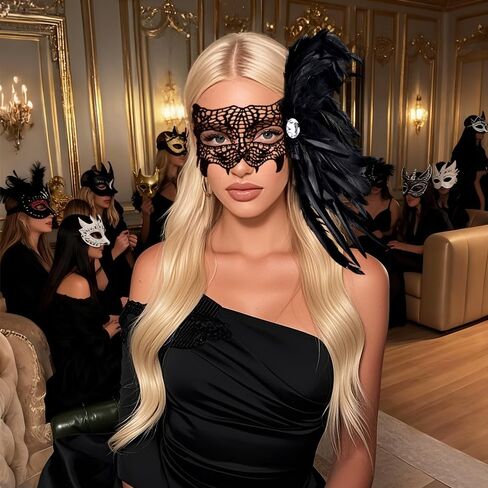 Fox Lace Masquerade Mask for Women, Colorful Feather Eye Mask with Elastic Strap, Costume for Halloween Party in Saudi Arabia