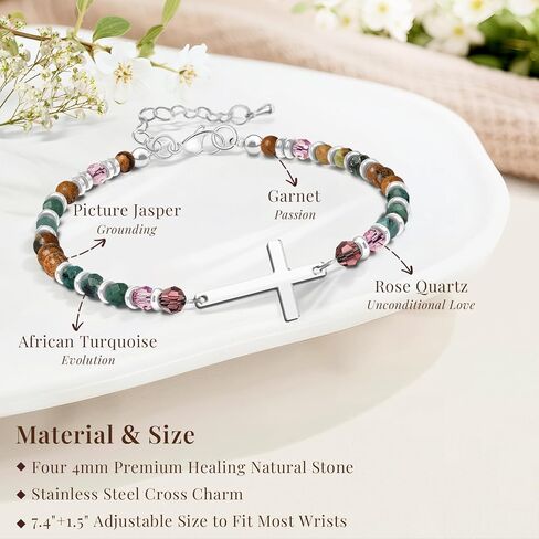 Cross Beaded Bracelet Gifts for Women: Christian Gifts for Women - Birthday Christmas Bracelet Gift for Friends Daughter Mom Sister in Christ Niece - Confirmation Baptism Easter Gift in Saudi Arabia