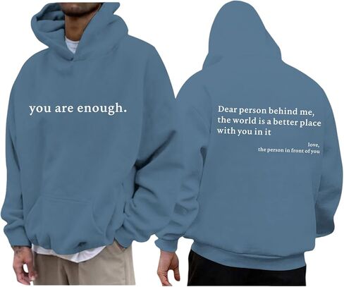 سترة بقلنسوة You Are Enough Dear Person Behind Me للرجال، سترة علوية ملهمة برسومات حروف إيجابية in Kuwait