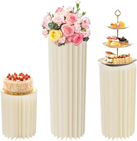 3Pcs Cylinder Flowers Stands for Party Foldable Cardboard Centerpiece Display Folding Paper Column Display Stands for Wedding Party Garden Decoration (23.62in+31.5in+39.37in) in Saudi Arabia
