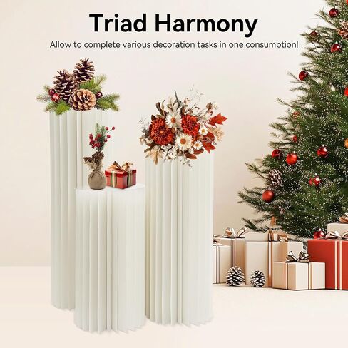 3Pcs Cylinder Flowers Stands for Party Foldable Cardboard Centerpiece Display Folding Paper Column Display Stands for Wedding Party Garden Decoration (23.62in+31.5in+39.37in) in Saudi Arabia