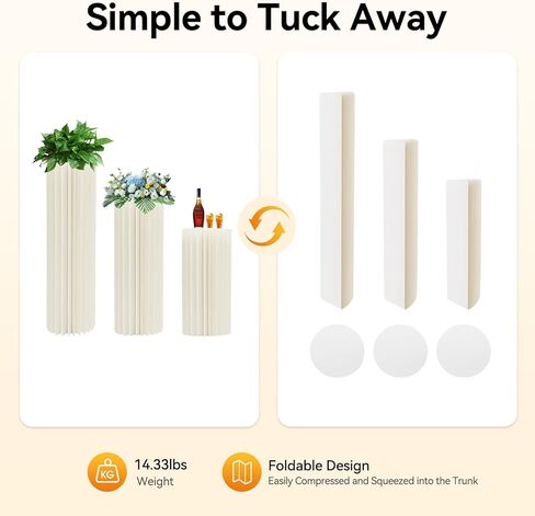 3Pcs Cylinder Flowers Stands for Party Foldable Cardboard Centerpiece Display Folding Paper Column Display Stands for Wedding Party Garden Decoration (23.62in+31.5in+39.37in) in Saudi Arabia