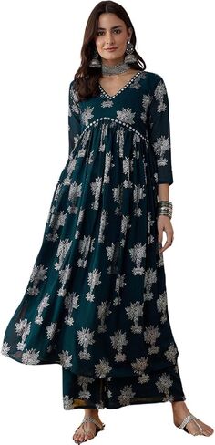 rytras Women's Floral Rayon Kurta and Palazzo Set in Saudi Arabia