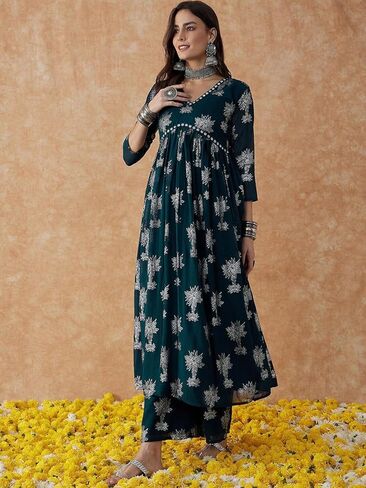 rytras Women's Floral Rayon Kurta and Palazzo Set in Saudi Arabia