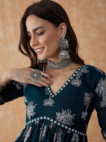 rytras Women's Floral Rayon Kurta and Palazzo Set in Saudi Arabia