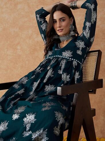 rytras Women's Floral Rayon Kurta and Palazzo Set in Saudi Arabia