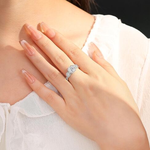 Moissanite Engagement Ring for Women, 3 Stone D Color VVS1, 925 Sterling Silver with 18K White Gold Plated, Moissanite Wedding Ring, Anniversary Promise Ring with Gift Box, Size 4.5-9 in Saudi Arabia