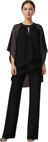 2 قطعة أم العروس بانت الدعاوى 3/4 كم الشيفون Pantsuit لحفل الزفاف كشكش طويل أم العريس بدل رجالي in Kuwait