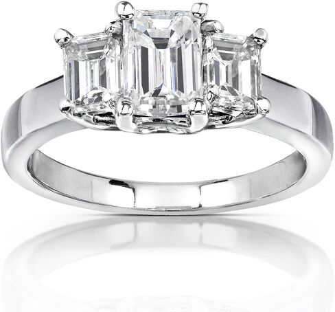 Kobelli Emerald-cut Moissanite Three-stone Engagement Ring 1 5/8 CTW 14k White Gold in Saudi Arabia