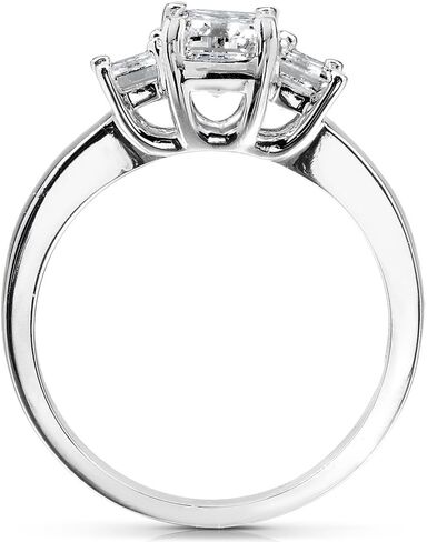 Kobelli Emerald-cut Moissanite Three-stone Engagement Ring 1 5/8 CTW 14k White Gold in Saudi Arabia