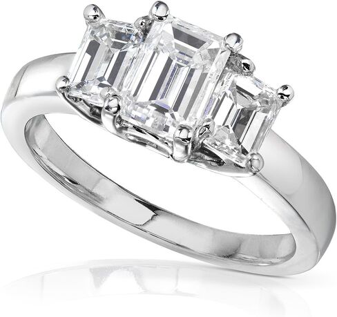 Kobelli Emerald-cut Moissanite Three-stone Engagement Ring 1 5/8 CTW 14k White Gold in Saudi Arabia