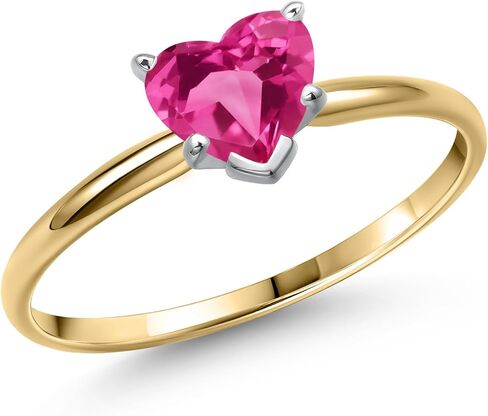 Gem Stone King Heart Shape Solitaire Engagement Ring For Women | 14K Yellow Gold | 5MM Heart Shape | Gemstone Birthstone | Wedding Anniversary Promise Gold Ring for Women | Available In Size 5-9 in Saudi Arabia