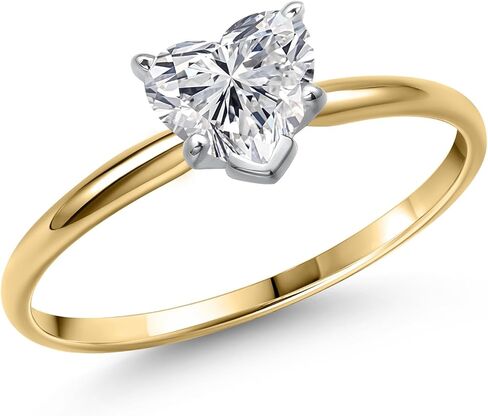 Gem Stone King Heart Shape Solitaire Engagement Ring For Women | 14K Yellow Gold | 5MM Heart Shape | Gemstone Birthstone | Wedding Anniversary Promise Gold Ring for Women | Available In Size 5-9 in Saudi Arabia