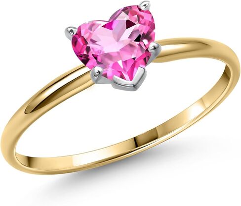 Gem Stone King Heart Shape Solitaire Engagement Ring For Women | 14K Yellow Gold | 5MM Heart Shape | Gemstone Birthstone | Wedding Anniversary Promise Gold Ring for Women | Available In Size 5-9 in Saudi Arabia