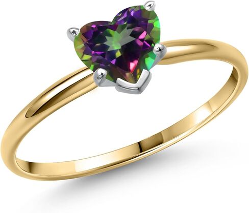 Gem Stone King Heart Shape Solitaire Engagement Ring For Women | 14K Yellow Gold | 5MM Heart Shape | Gemstone Birthstone | Wedding Anniversary Promise Gold Ring for Women | Available In Size 5-9 in Saudi Arabia