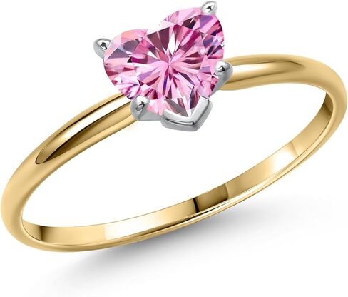 Gem Stone King Heart Shape Solitaire Engagement Ring For Women | 14K Yellow Gold | 5MM Heart Shape | Gemstone Birthstone | Wedding Anniversary Promise Gold Ring for Women | Available In Size 5-9 in Saudi Arabia