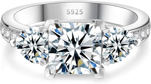 خاتم خطوبة فري كايت مويسانيتي للنساء، 3 حجر D لون VVS1، 925 فضة استرليني مع مطلي بالذهب الأبيض عيار 18 قيراط، خاتم زفاف مويسانيتي، خاتم وعد الذكرى السنوية مع صندوق هدايا، مقاس 4.5-9 in Kuwait