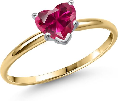 Gem Stone King Heart Shape Solitaire Engagement Ring For Women | 14K Yellow Gold | 5MM Heart Shape | Gemstone Birthstone | Wedding Anniversary Promise Gold Ring for Women | Available In Size 5-9 in Saudi Arabia