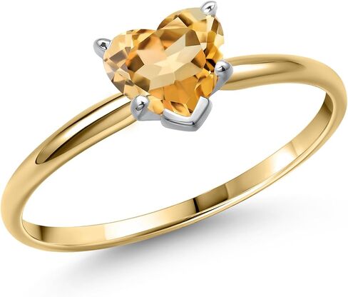Gem Stone King Heart Shape Solitaire Engagement Ring For Women | 14K Yellow Gold | 5MM Heart Shape | Gemstone Birthstone | Wedding Anniversary Promise Gold Ring for Women | Available In Size 5-9 in Saudi Arabia