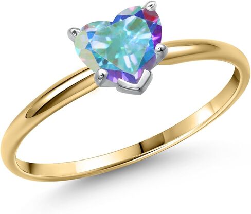 Gem Stone King Heart Shape Solitaire Engagement Ring For Women | 14K Yellow Gold | 5MM Heart Shape | Gemstone Birthstone | Wedding Anniversary Promise Gold Ring for Women | Available In Size 5-9 in Saudi Arabia
