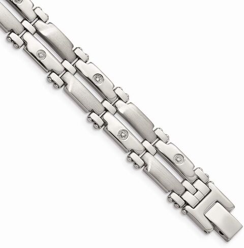 Solid Stainless Steel 14k White Gold Accents and Diamonds 8.5in Bracelet 8.5" (.05 cttw.) in Saudi Arabia