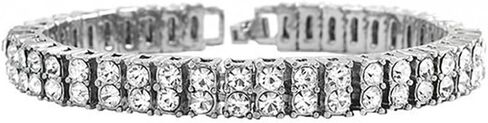 Mens Silver Tone Clear Cz Iced Out 2 Row Hip Hop Bracelet 8" 8mm in Saudi Arabia