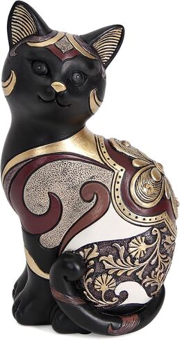 Black Cat Statue Home Decor Accent Boho Cat Figurines and Sculptures for Living Room Bedroom Shelf Office Table, Cats Art Decoration Vintage Matt Animals Gift for Cats Lovers, Woman Mom in Saudi Arabia