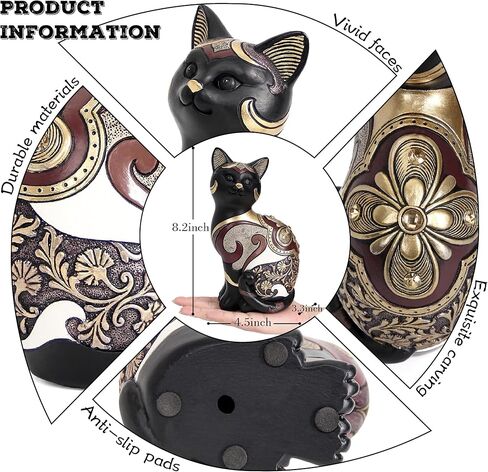 Black Cat Statue Home Decor Accent Boho Cat Figurines and Sculptures for Living Room Bedroom Shelf Office Table, Cats Art Decoration Vintage Matt Animals Gift for Cats Lovers, Woman Mom in Saudi Arabia