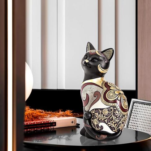Black Cat Statue Home Decor Accent Boho Cat Figurines and Sculptures for Living Room Bedroom Shelf Office Table, Cats Art Decoration Vintage Matt Animals Gift for Cats Lovers, Woman Mom in Saudi Arabia