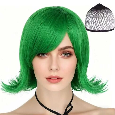 Women's Short Green Wig | Emerald Green Costume Anime Cosplay Wig for Adults | Halloween St. Patrick's Day Christmas Costume Party Hair in Saudi Arabia