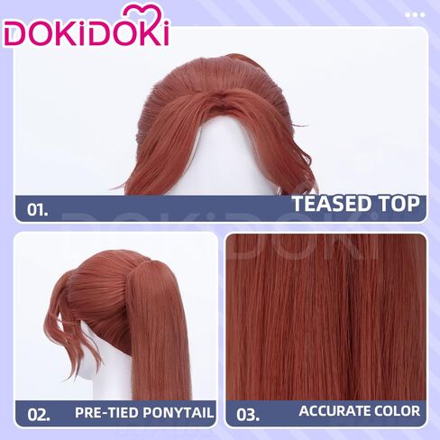 KIRA KIRA Anime Game Long Curly Red Wig 50cm Ponytail Cosplay Wig for Halloween Cosplay in Saudi Arabia