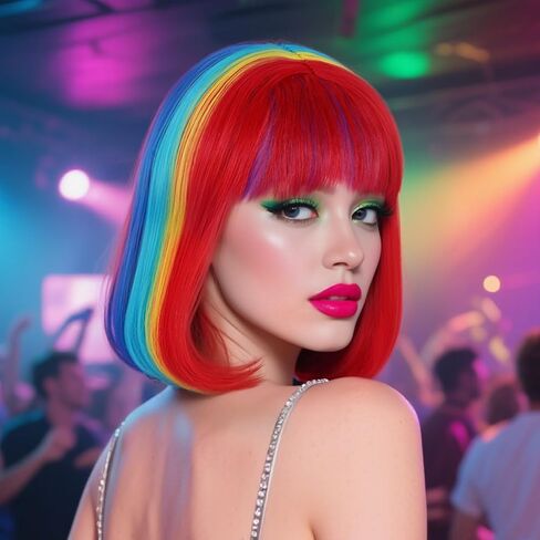 Hair Cap+ Rainbow Bob Wig Rainbow Wigs for Women Fun Outfits Clown Wig Short Multi-Color Cosplay Wigs Colorful Synthetic Hair Mardi Gras Party Halloween Party Cosplay Pride Day Bachelorette Hair in Saudi Arabia