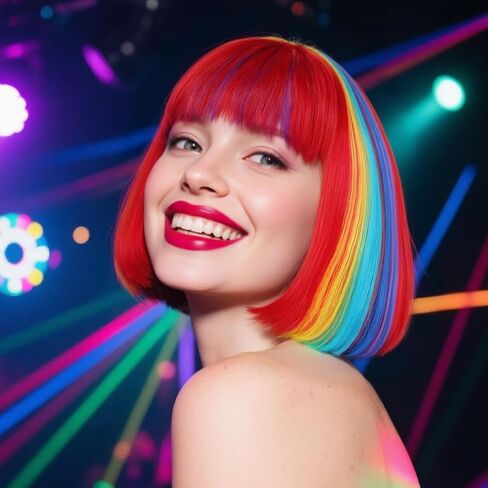 Hair Cap+ Rainbow Bob Wig Rainbow Wigs for Women Fun Outfits Clown Wig Short Multi-Color Cosplay Wigs Colorful Synthetic Hair Mardi Gras Party Halloween Party Cosplay Pride Day Bachelorette Hair in Saudi Arabia