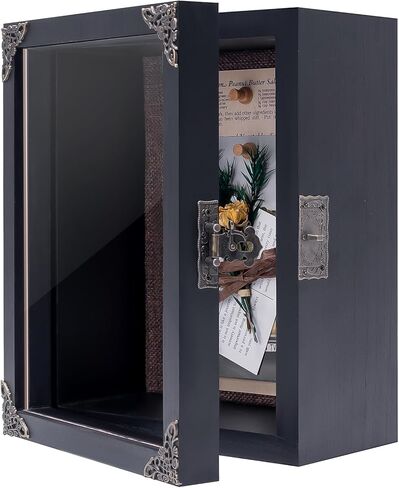 إطار صندوق الظل العميق مقاس 8 × 10، علبة عرض لصناديق الظل بعمق 4.7 بوصة مع لوحة دبوس من الكتان الناعم، لمسة نهائية متفحمة عتيقة ومفصل نقر لسان، أجهزة معدنية قديمة (بني ريفي) in Saudi Arabia