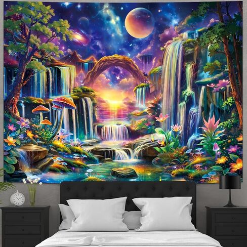 Huzuya Blacklight Fantasy Forest Tapestry Neon Waterfall Tapestries UV Reactive Galaxy Space Tapestry Colorful Floral Plants Tapestries Wall Hanging Backdrop Room Decor for Bedroom in Saudi Arabia