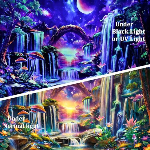 Huzuya Blacklight Fantasy Forest Tapestry Neon Waterfall Tapestries UV Reactive Galaxy Space Tapestry Colorful Floral Plants Tapestries Wall Hanging Backdrop Room Decor for Bedroom in Saudi Arabia