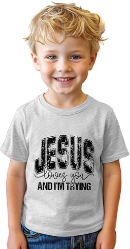 يسوع قميص للأطفال طفل الفتيات الفتيان يسوع يحبك المسيحية عيد الفصح الله تي شيرت مضحك قصيرة الأكمام تي شيرت الجرافيك 2-8T in Kuwait