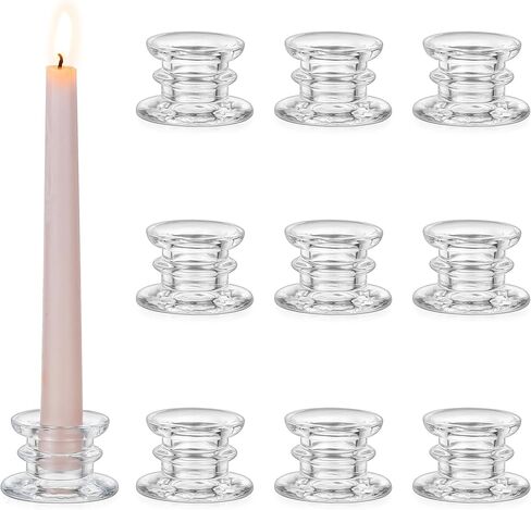 Glasseam Taper Candle Holders Bulk: 10pcs Glass Candle Sticks Holder Decor Clear Short Small Candlestick Holders Modern for Table Centerpiece Wedding Christmas Dinner Party in Saudi Arabia