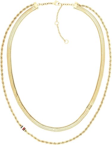 Tommy Hilfiger Women's Jewelry Necklace, Double Chain with Enamel Stripe and Skeleton Flag Detail, Layered Look, Adjustable, Fashion Accessory, Gift for Her in Saudi Arabia