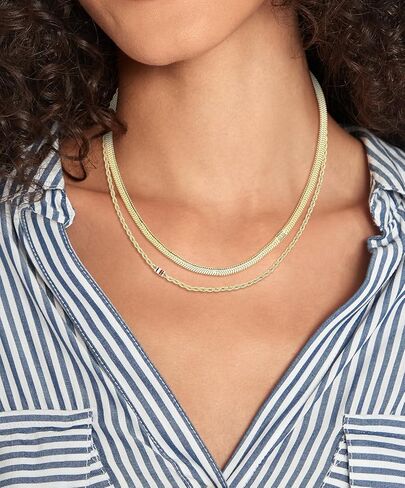 Tommy Hilfiger Women's Jewelry Necklace, Double Chain with Enamel Stripe and Skeleton Flag Detail, Layered Look, Adjustable, Fashion Accessory, Gift for Her in Saudi Arabia