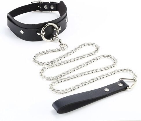 قلادة على شكل قلادة سوداء قوطية وياقة جلدية واسعة مع مقود سلاسل قابلة للفصل لأزياء الهالوين الشريرة، قابلة للتعديل 16-20 بوصة in Kuwait