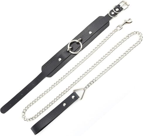 قلادة على شكل قلادة سوداء قوطية وياقة جلدية واسعة مع مقود سلاسل قابلة للفصل لأزياء الهالوين الشريرة، قابلة للتعديل 16-20 بوصة in Kuwait